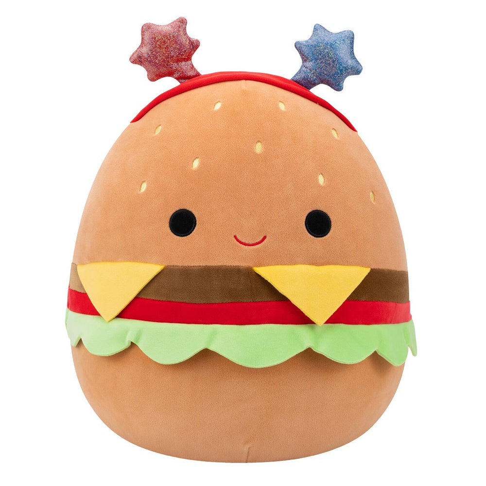 Squishmallows 14" Carl the Cheeseburger with Red and Blue Star Headband | Jazwares / Squishmallows Squad