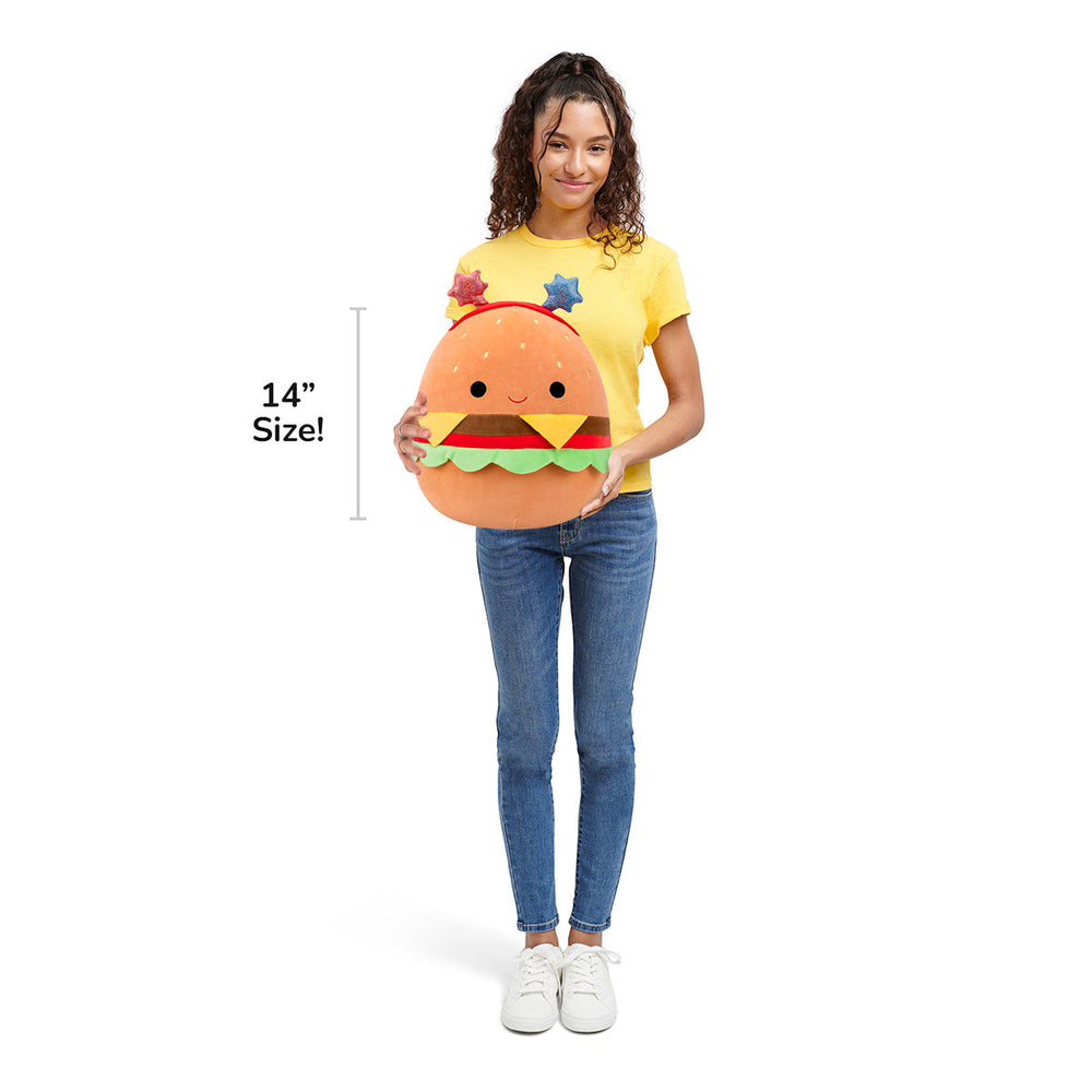 Squishmallows 14" Carl the Cheeseburger with Red and Blue Star Headband | Jazwares / Squishmallows   Squad