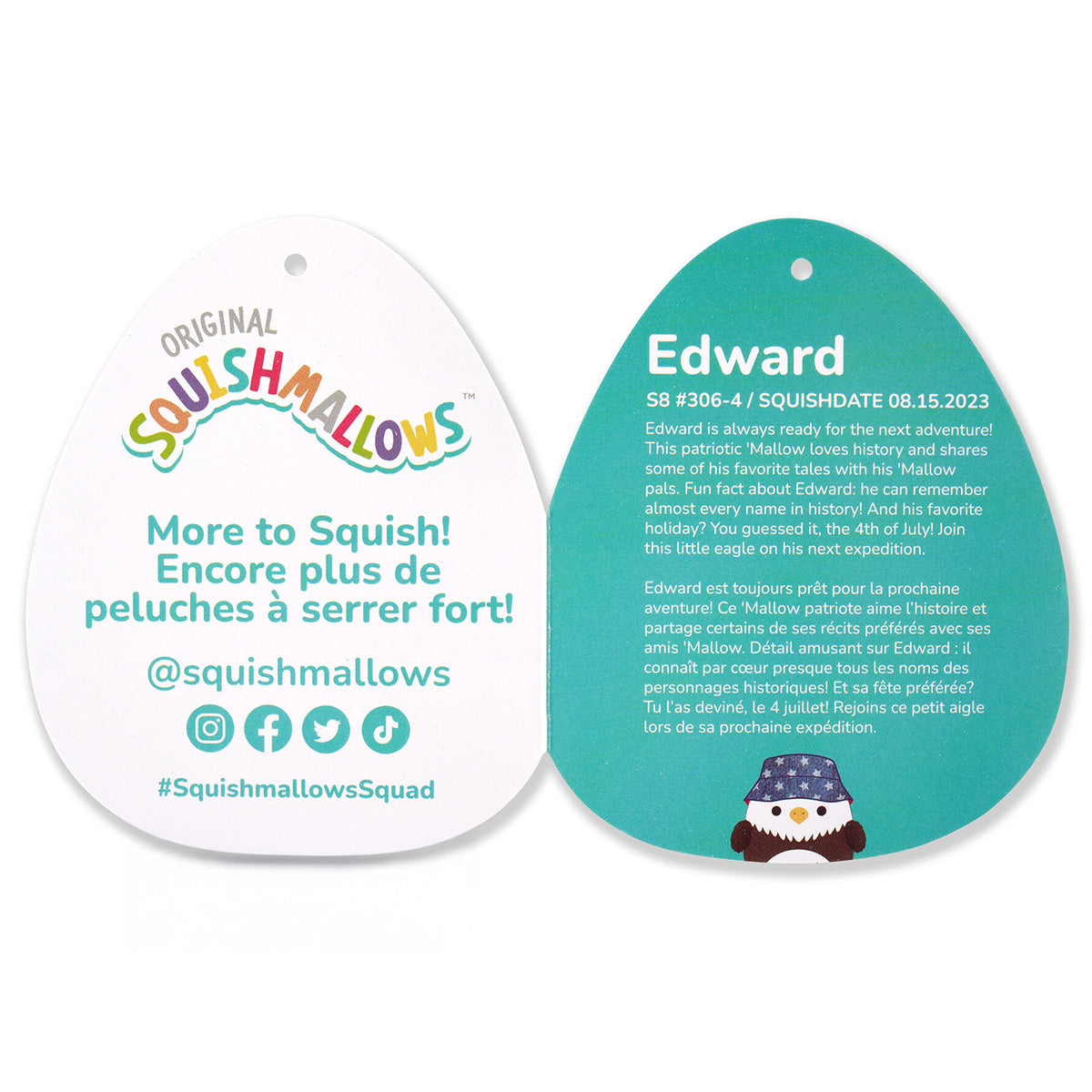 Squishmallows 5" Edward the Bald Eagle with Bucket Hat | Jazwares / Squishmallows   Squad